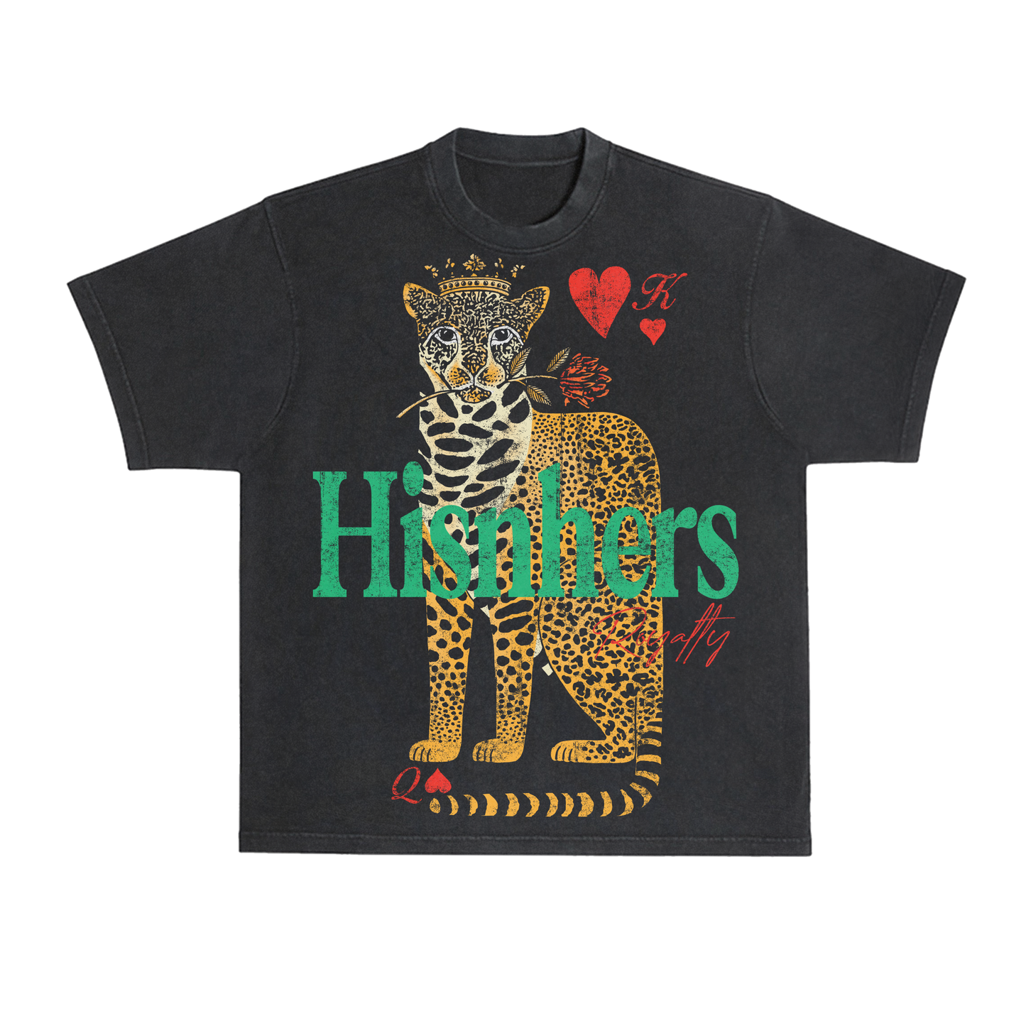 KING & QUEEN OF HEARTS 'CHEETAH' RELAXED FIT T-SHIRT IN BLACK OR WHITE