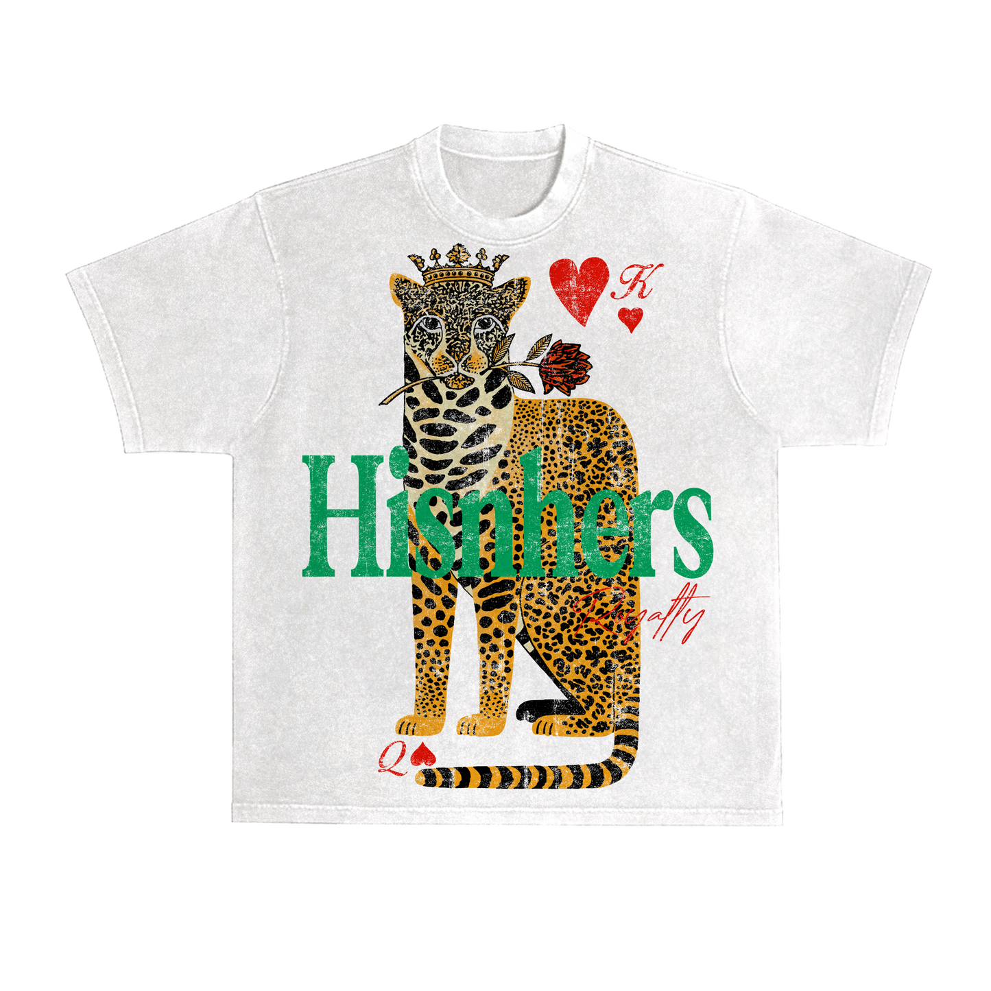 KING & QUEEN OF HEARTS 'CHEETAH' RELAXED FIT T-SHIRT IN BLACK OR WHITE