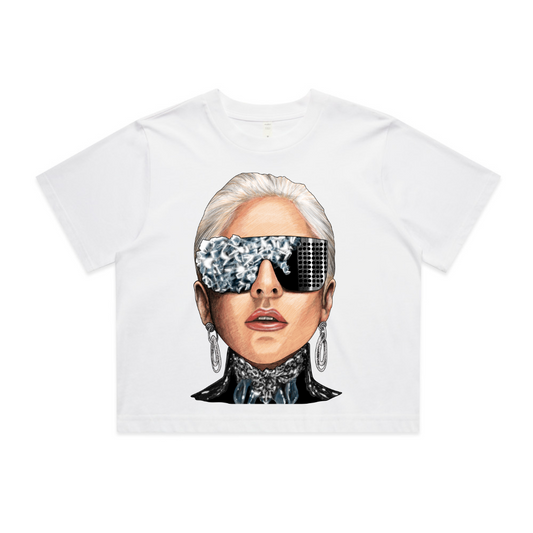LADY GAGA 'SHADES' RELAXED FIT CROP TOP IN BLACK OR WHITE