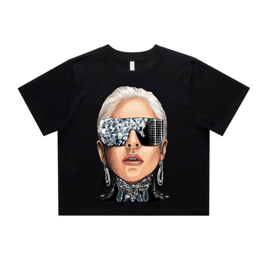 LADY GAGA 'SHADES' RELAXED FIT CROP TOP IN BLACK OR WHITE