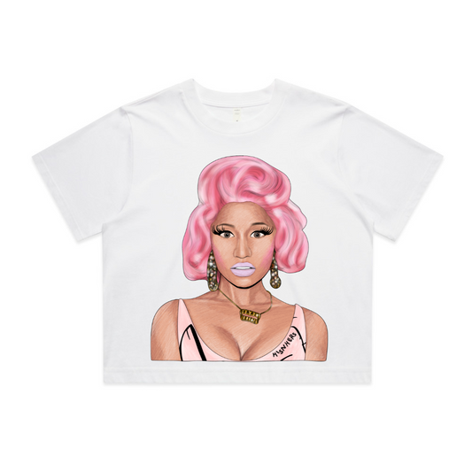 NICKI MINAJ 'PINK HAIR' RELAXED FIT CROP TOP IN BLACK OR WHITE