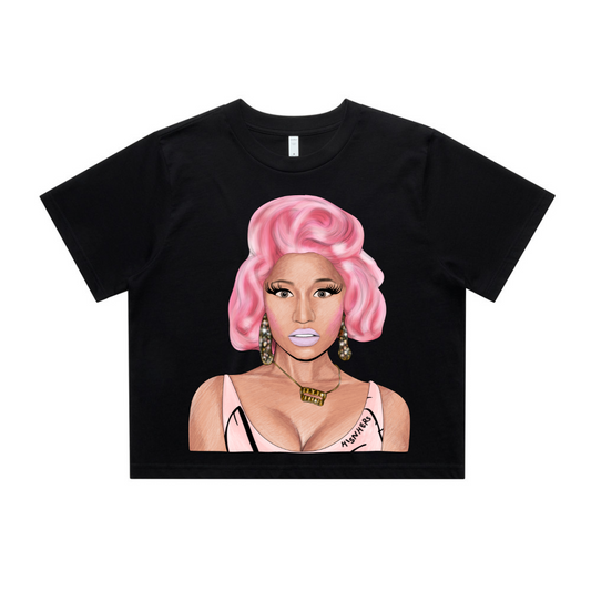 NICKI MINAJ 'PINK HAIR' RELAXED FIT CROP TOP IN BLACK OR WHITE