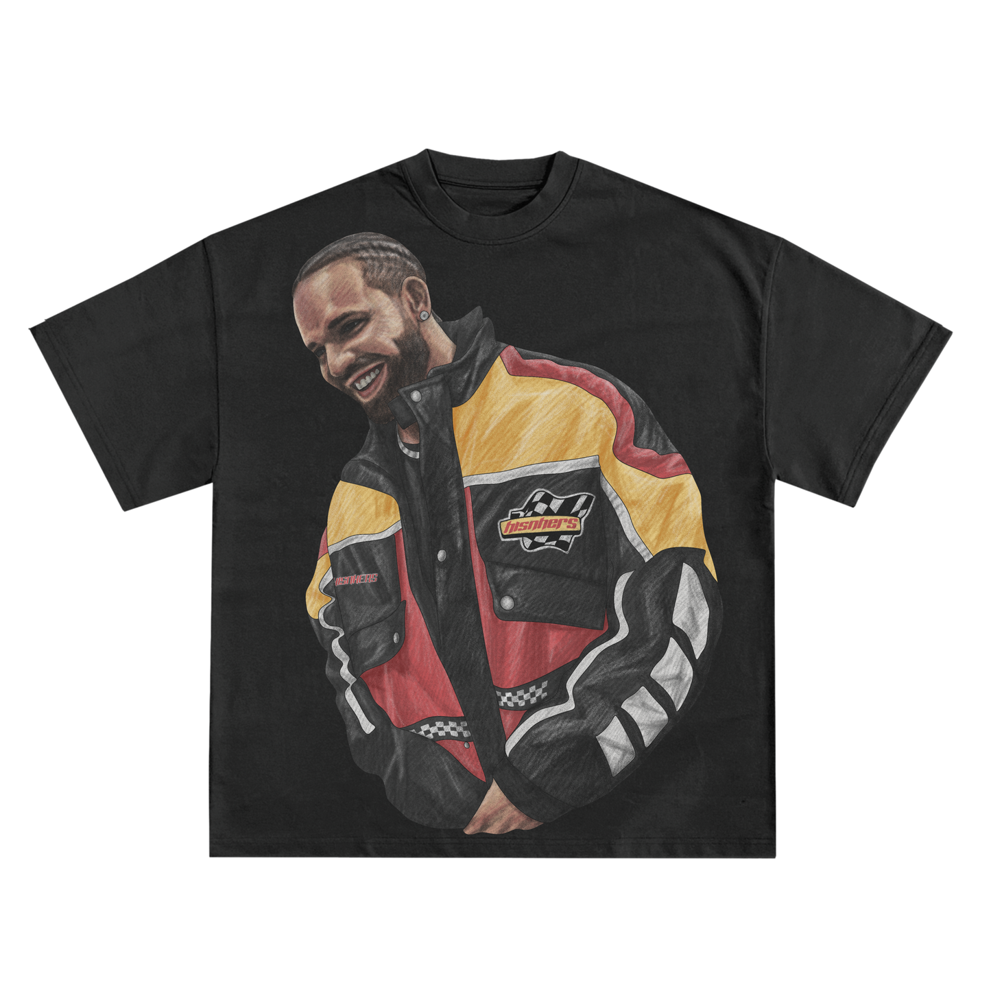 DRAKE 'RACE JACKET' OVERSIZED T-SHIRT IN BLACK OR WHITE