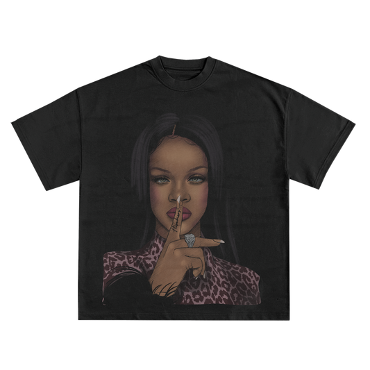 RIHANNA 'SHHH' RELAXED FIT T-SHIRT IN BLACK OR WHITE