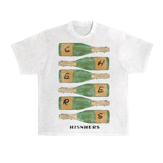 CHAMPAGNE 'CHEERS' RELAXED FIT T-SHIRT IN BLACK OR WHITE