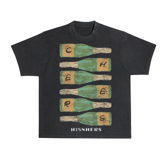 CHAMPAGNE 'CHEERS' RELAXED FIT T-SHIRT IN BLACK OR WHITE