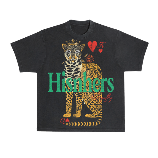 KING & QUEEN OF HEARTS 'CHEETAH' RELAXED FIT T-SHIRT IN BLACK OR WHITE