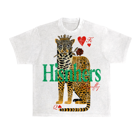 KING & QUEEN OF HEARTS 'CHEETAH' RELAXED FIT T-SHIRT IN BLACK OR WHITE